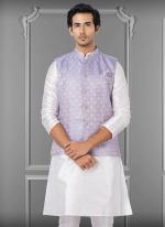 Linen Silk Light Purple Festival Wear Embroidery Work Readymade Men's Waistcoat